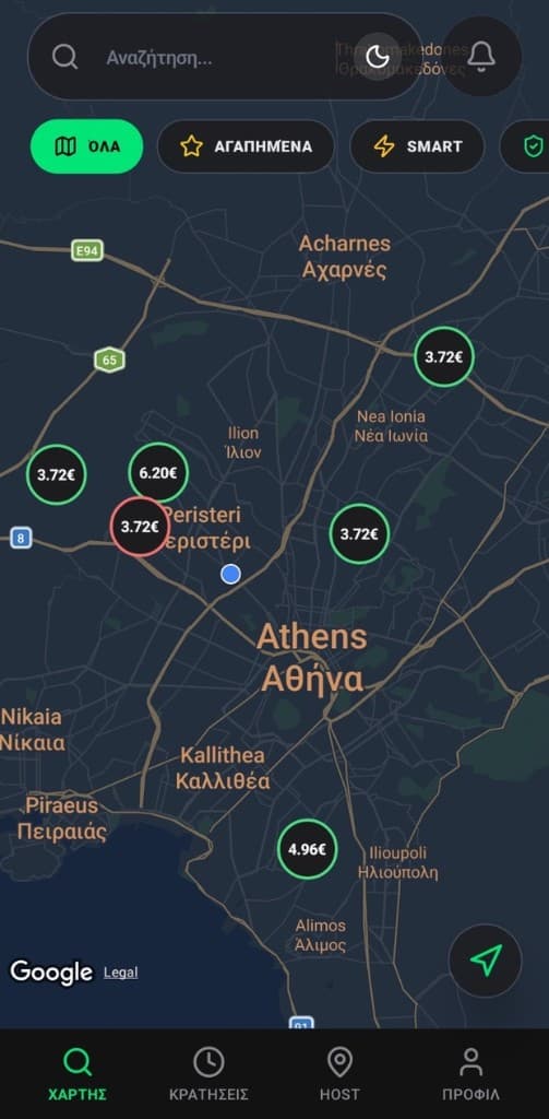 Ο χάρτης του Spotly με θέσεις στην Αθήνα